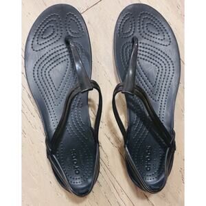 CROCS Isabella T-Strap Sandals Womens 9 Black Jelly Thong Flats